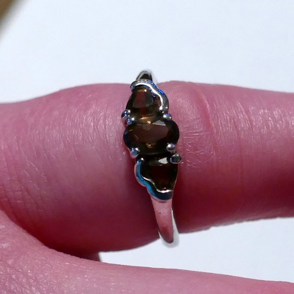Smoky Quartz Sterling Silver-3 Stone Ring - Picture 3 of 12